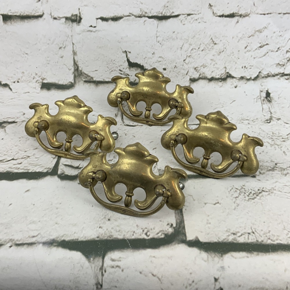 Vintage Brass Drawer Pulls Victorian Ornate Lot Of 4